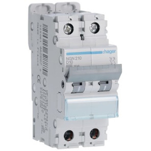 Disjoncteur 2P 6-10kA courbe D-25A- HAGER - NGN225
