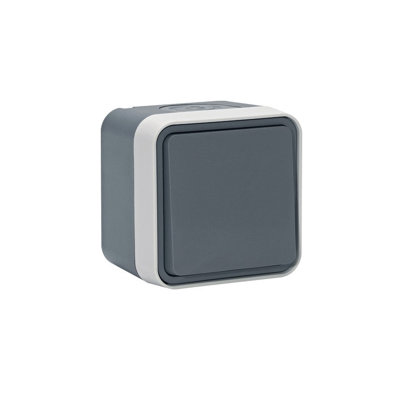 Poussoir CUBYKO inverseur saillie gris- HAGER - WNC022