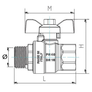 Vanne BS poignée papillon alu MF1/2"- DIFF - 110036